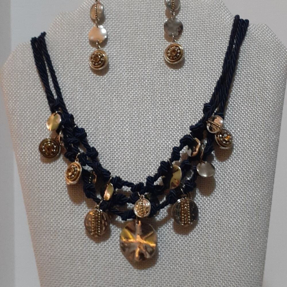 Christopher & Banks Jewelry Blue/ Goldtone Necklace & Earrings.